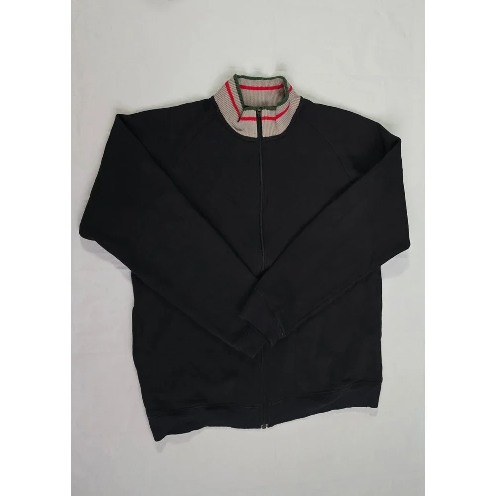 Nike Mens vintage Full Zip Fleece Track Jacket Black Striped Ribbed Collar M